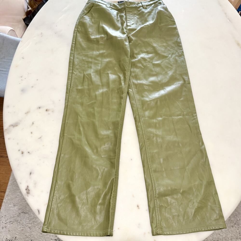 ASOS Design US6 Green Faux Leather Pants Wide Leg Casual Punk Retro Motocycle